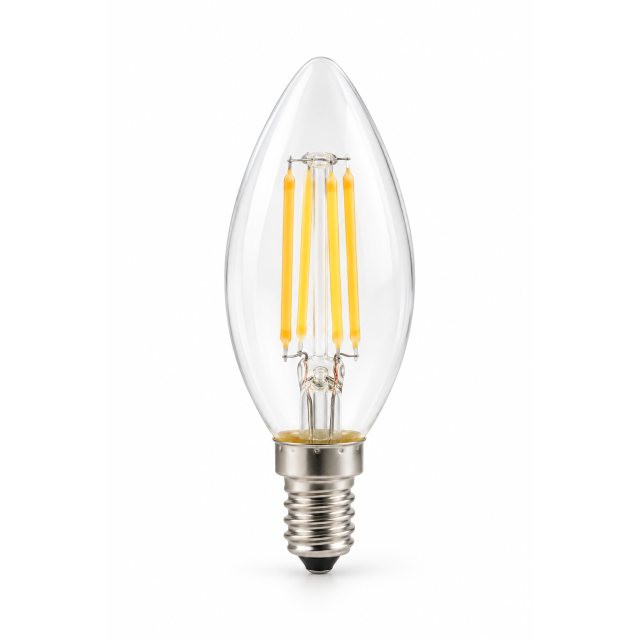 LED filamentinė žvakės formos lemputė E14, 4 W, 3000 K