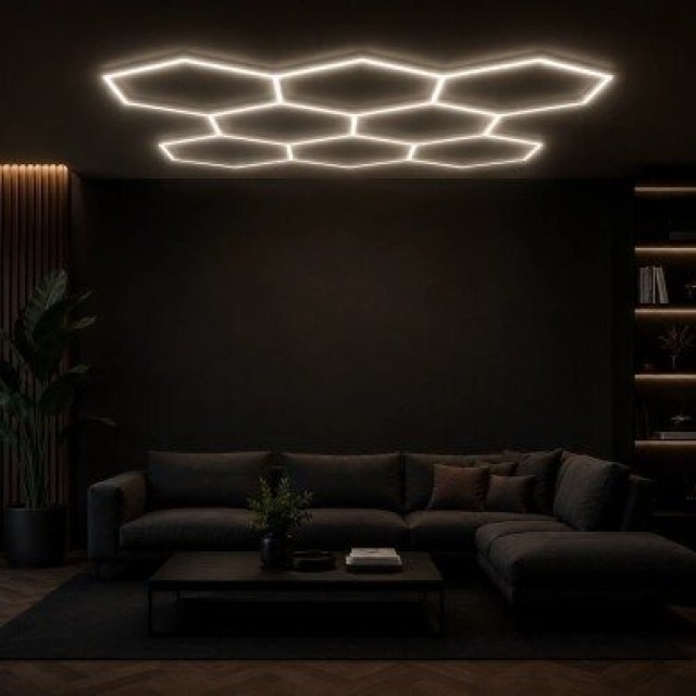 LED šviestuvas „Korys“ (hexagon), 8HEX, baltas, 280 W, CCT